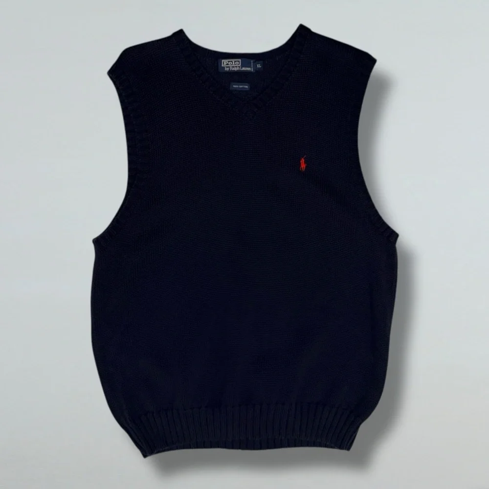 ⭐ POLO RALPH LAUREN 100% Cotton Knit Sweater Vest – Navy Blue, Red Pony –Size XL - Picture 8 of 16